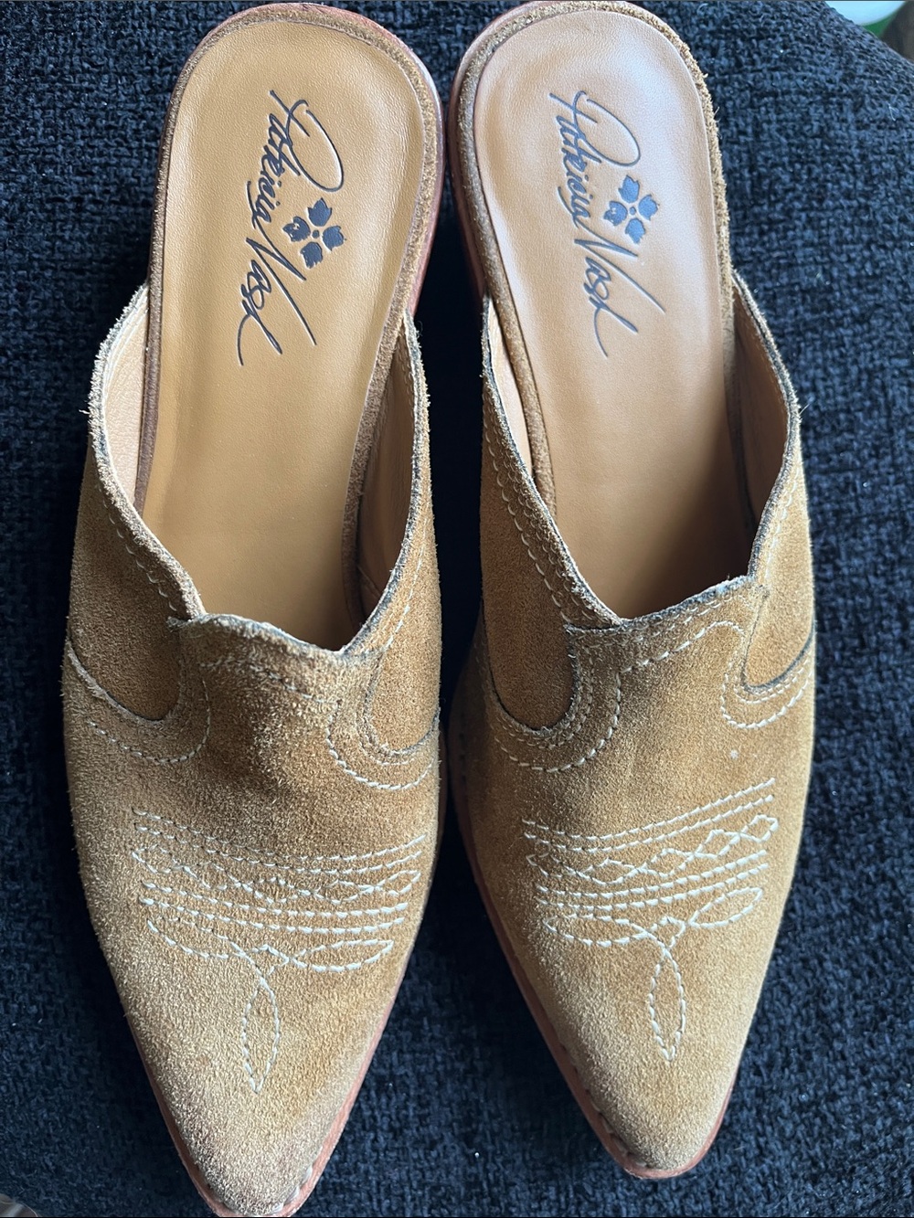 Patricia Nash Camel Suede Pointed Toe Mules